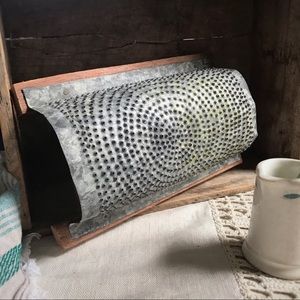Early Antique Handmade Wood Tin Punched Grater